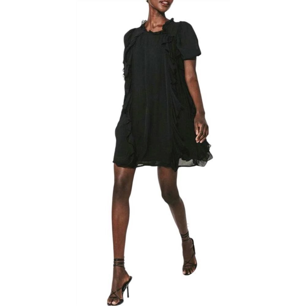 CLEOBELLA wallis solid black chiffon mini dress ruffles sheer NWT size small
